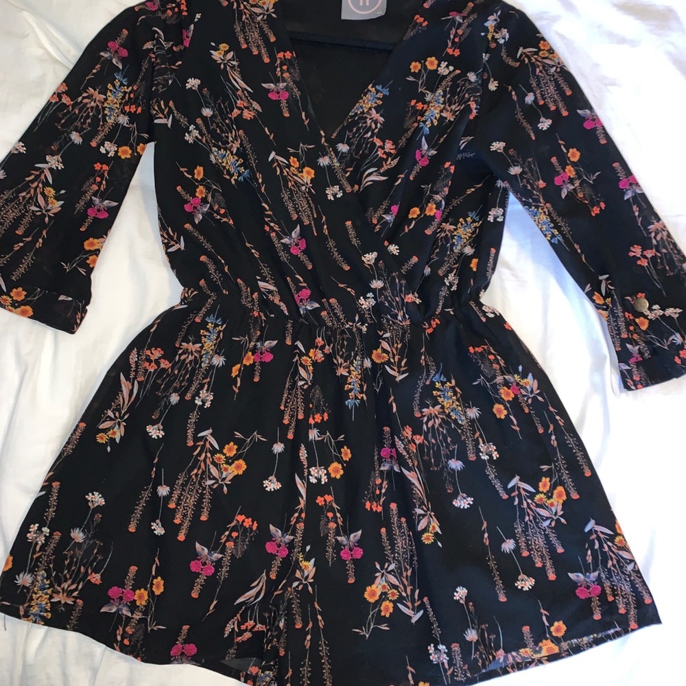 Black flowered romper